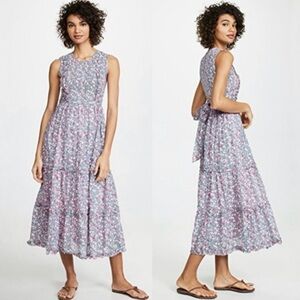 Banjanan Tuckernuck Isha Tiered Maxi Dress Wild Rose Floral Pink Green Medium